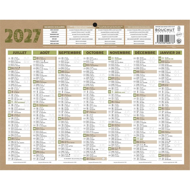 Calendrier semestriel mural 2027 - natura - 21 x 26,5 cm
