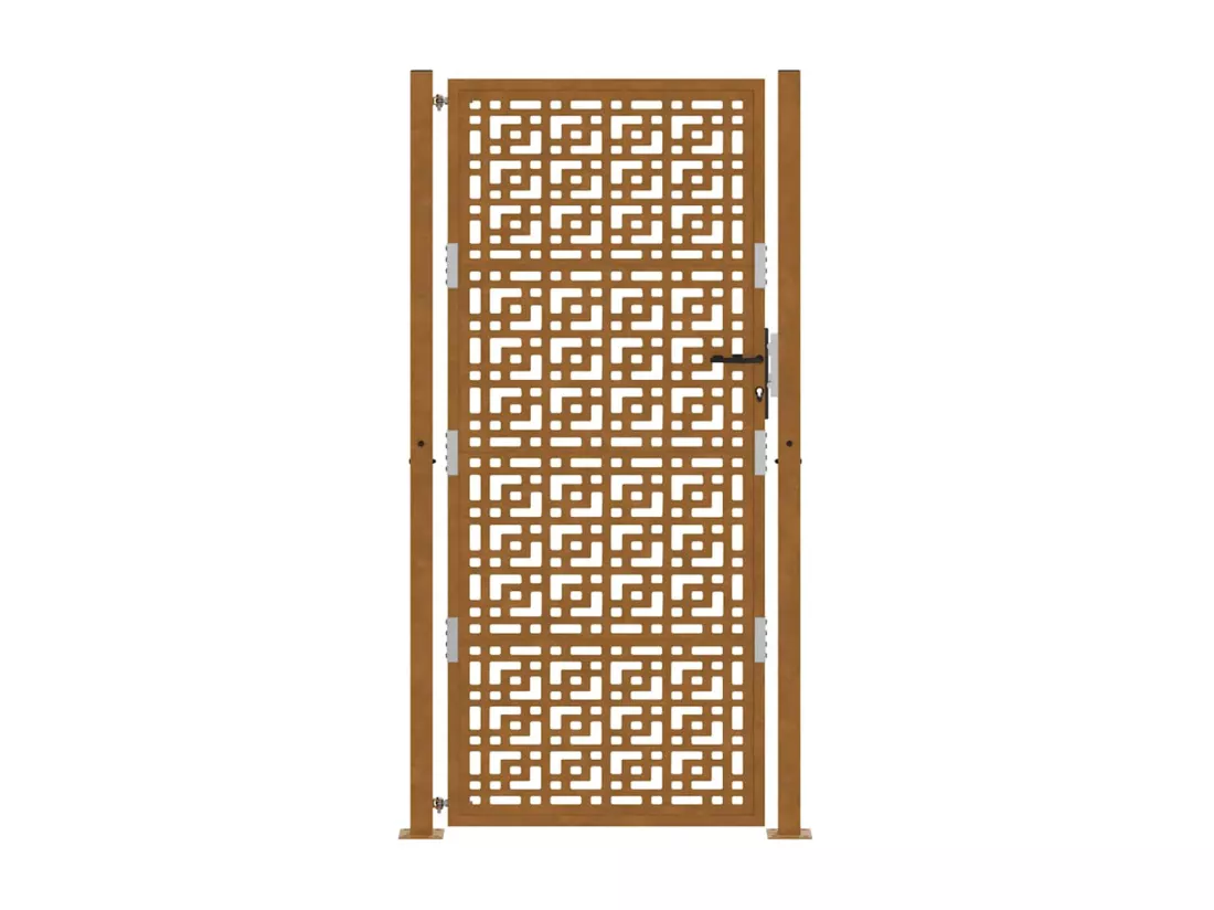 Porte de jardin acier résistant aux intempéries design croisé