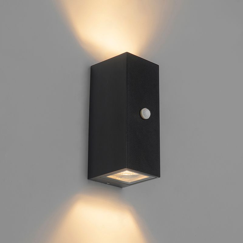 Wandlamp zwart 2-lichts IP44 met bewegingssensor - Baleno