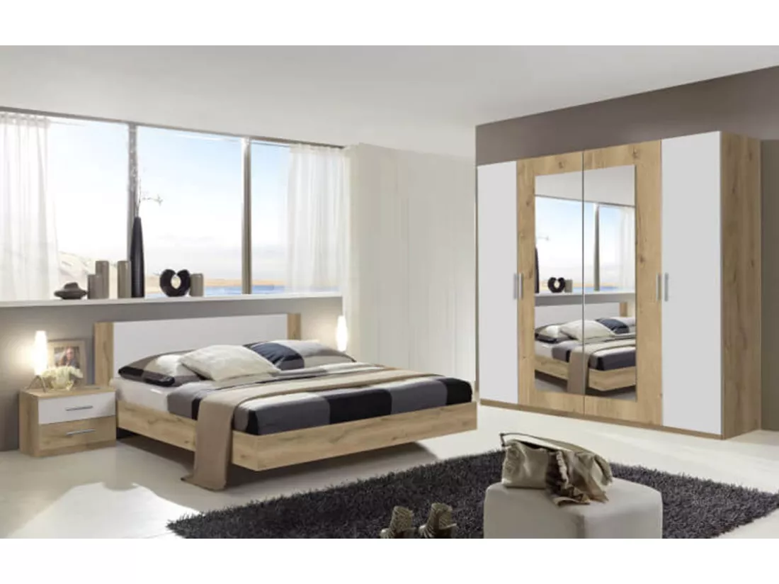 Chambre à coucher complète adulte (lit 180x200 cm + 2 chevets + armoire)