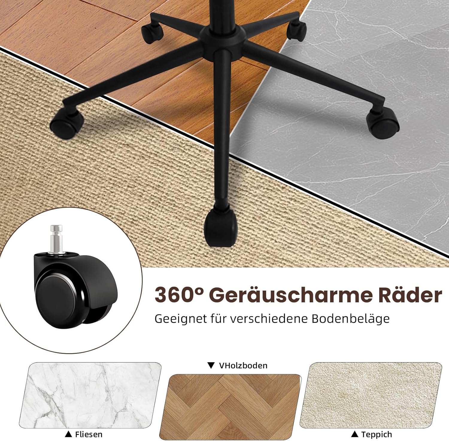 Bürostuhl, Schreibtischstuhl ohne Armlehne, PU-Leder Ergonomischer Bürostuhl, 360° Drehstuhl mit Höhenverstellung & 90°-125° Wippfunktion, Lesesessel für Schlafzimmer Büro Arbeitszimmer