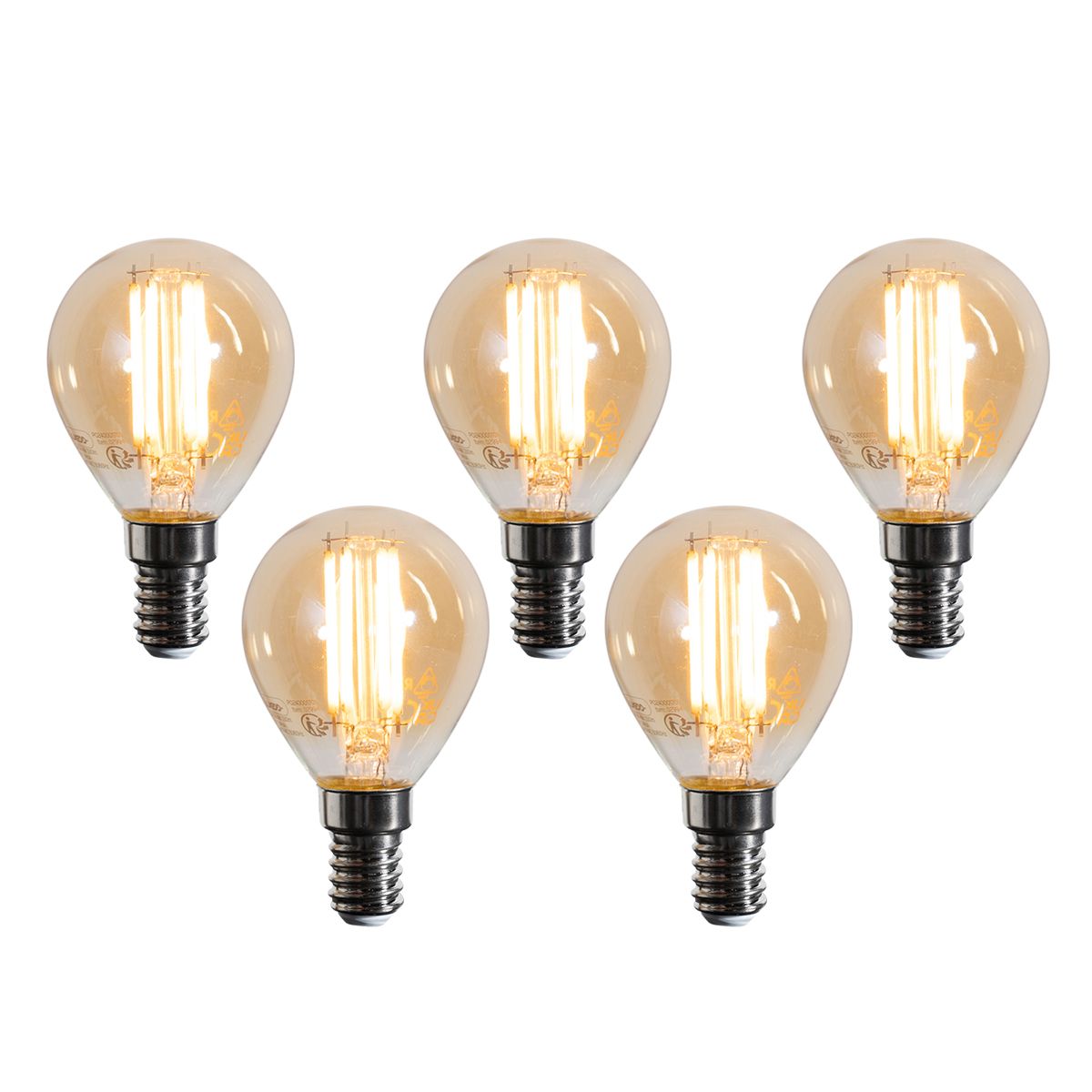Set van 5 E14 LED lampen G45 goud 2W 180 lm 2100K