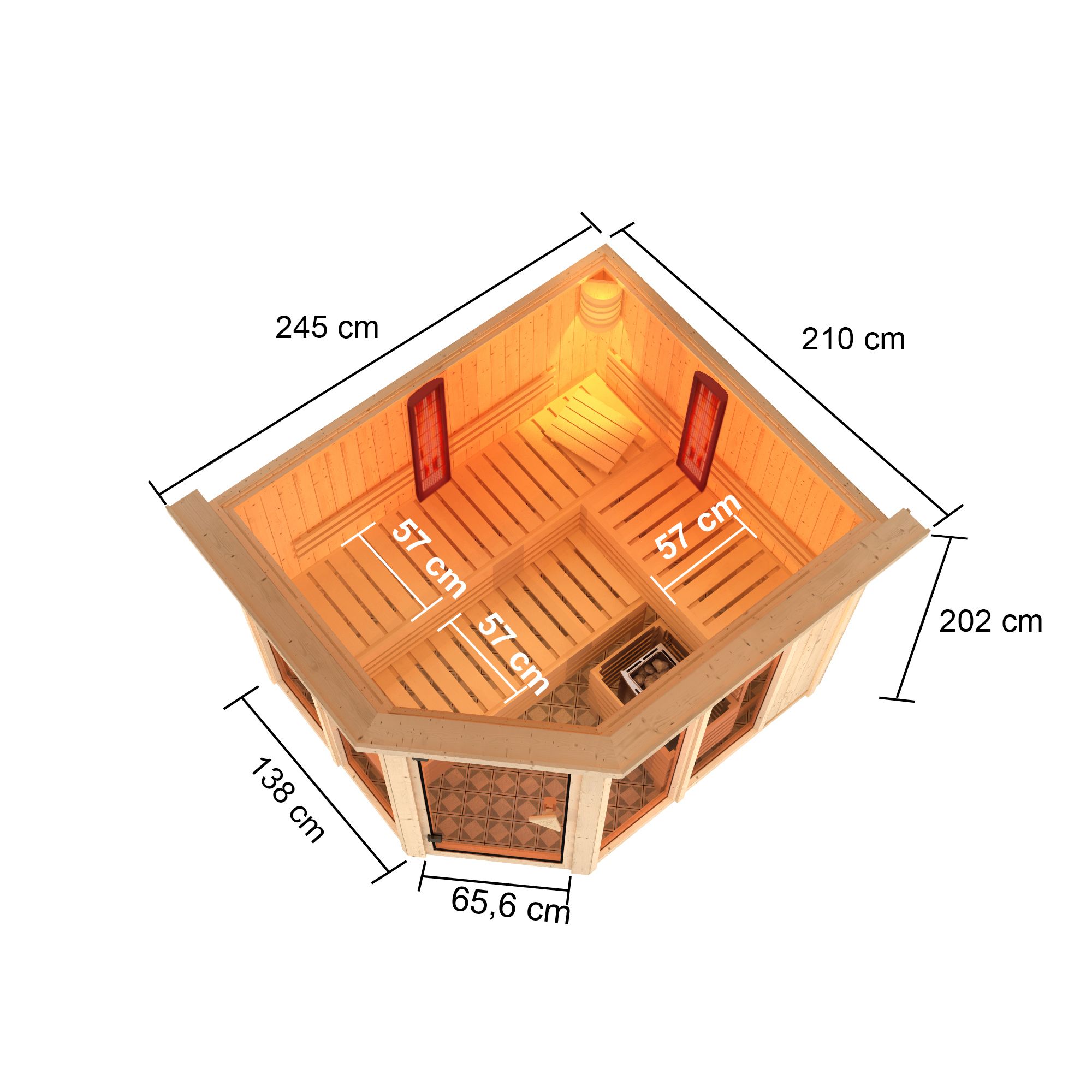 Karibu Infrarot Kombisauna Lene plus mit 9kW Bio-Ofen, Steuergerät und Infrarotstrahlern naturbelassen