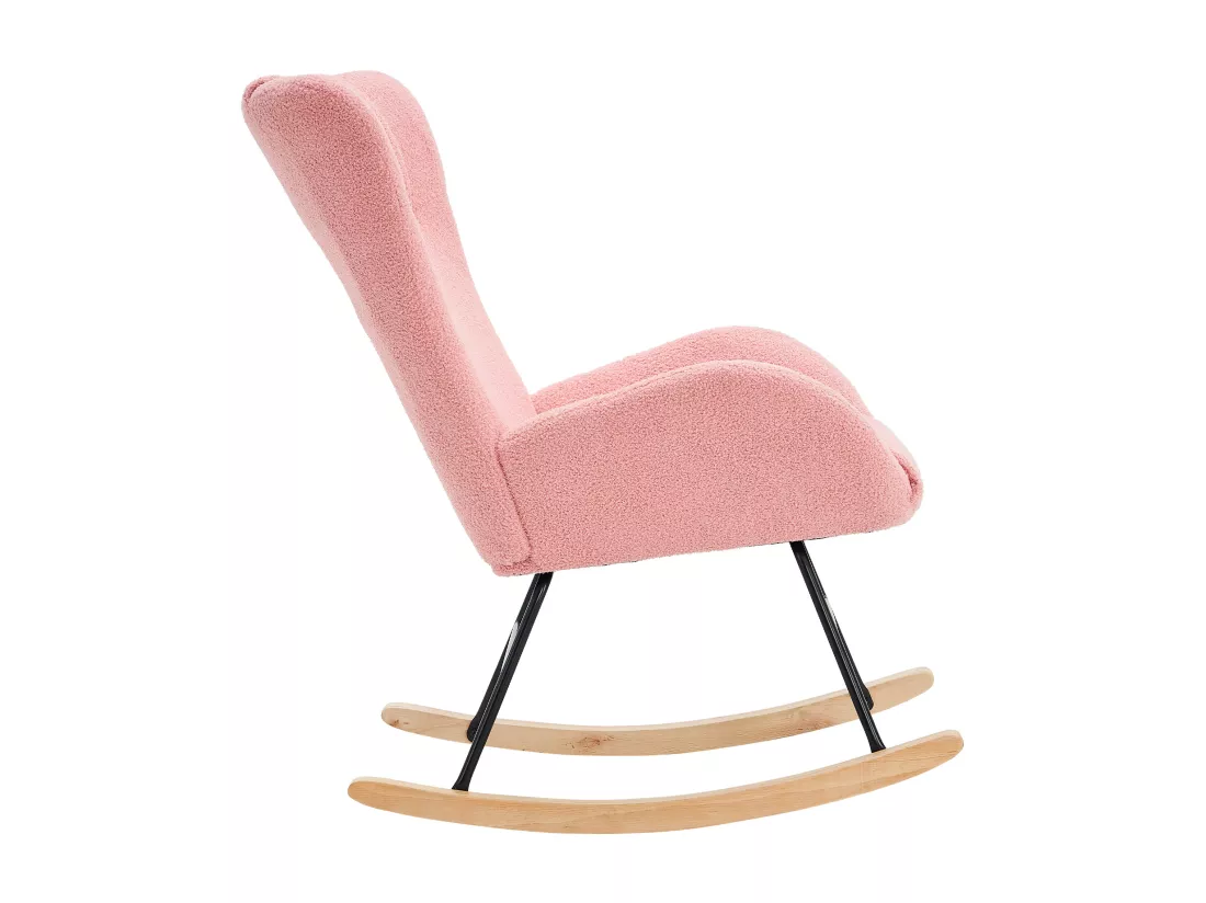 Chaise à Bascule En Tissu Teddy, Rose, Avec Accoudoirs Et Dossier Ergonomique