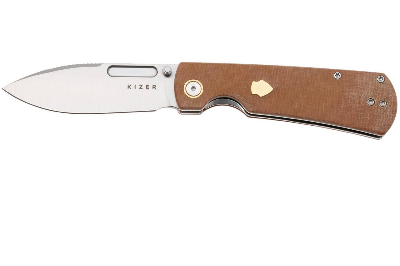 Kizer Vanguard Retro V4726A1 Satin Nitro-V, Micarta Brass, zakmes, Johan Jordaan design
