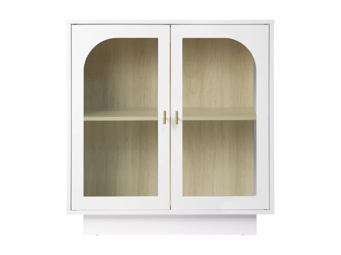 Armoire à double porte blanche avec éléments arrondis, 80 cm de long, pour chambre, bureau, salon et autres espaces