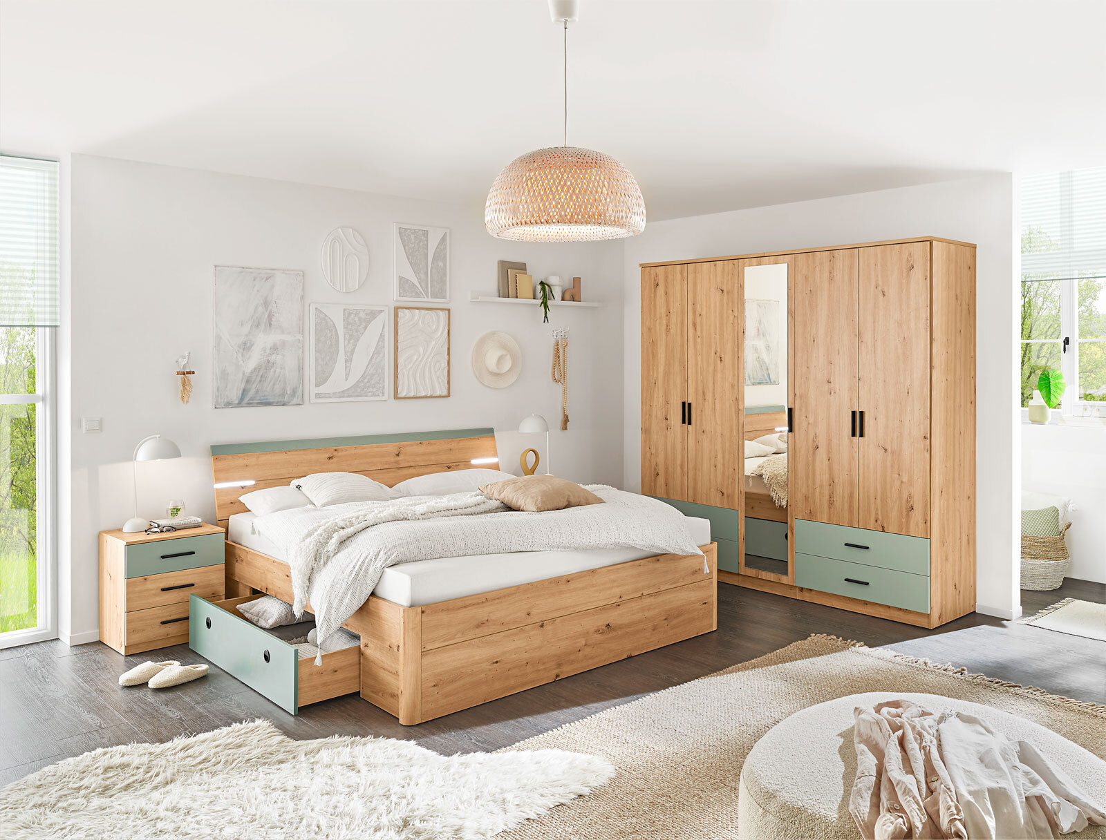 Bettanlage Savina 3-teilig braun/ grün