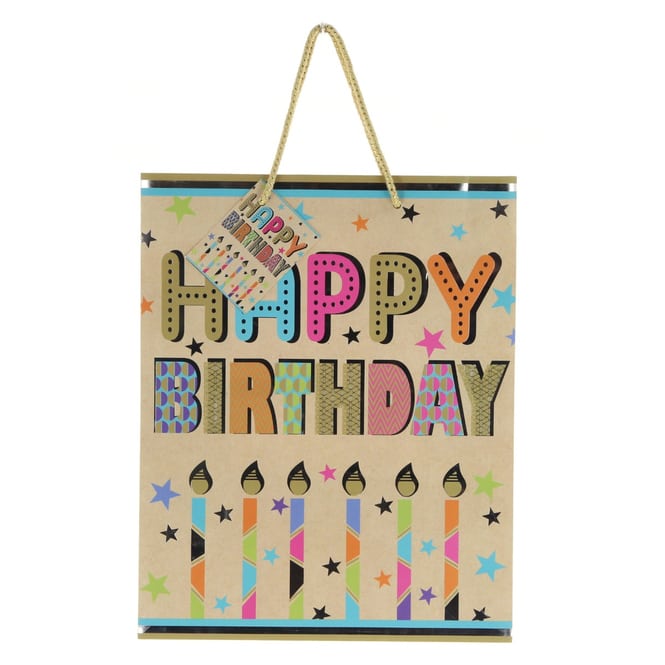 Geschenktasche - Happy Birthday Kerzen - ca. 17,8 x 22,9 x 9,8 cm