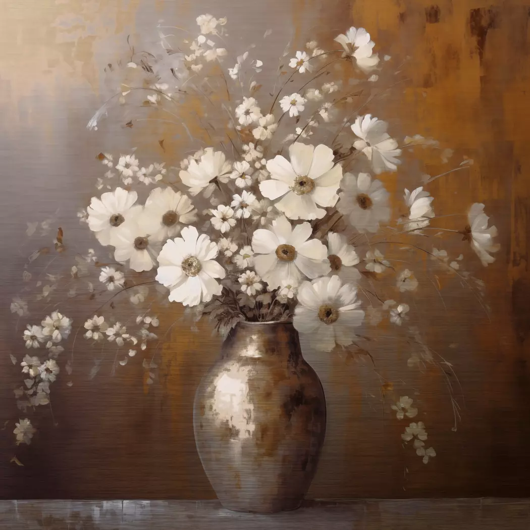Wandbild 50 x 50 cm White Flowers On Gold II