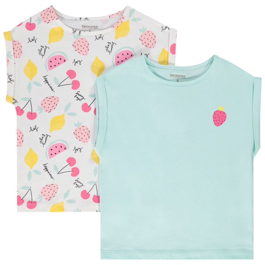 Lot de 2 t-shirts fantaisie forme boite en jersey pour fille - Ecru