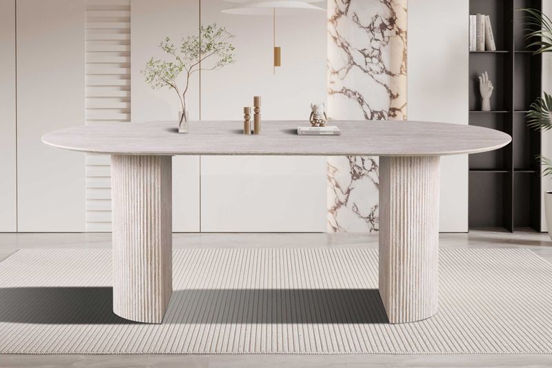 Ovale Eettafel Lagos - 200x110x76cm - Imitatie Travertin