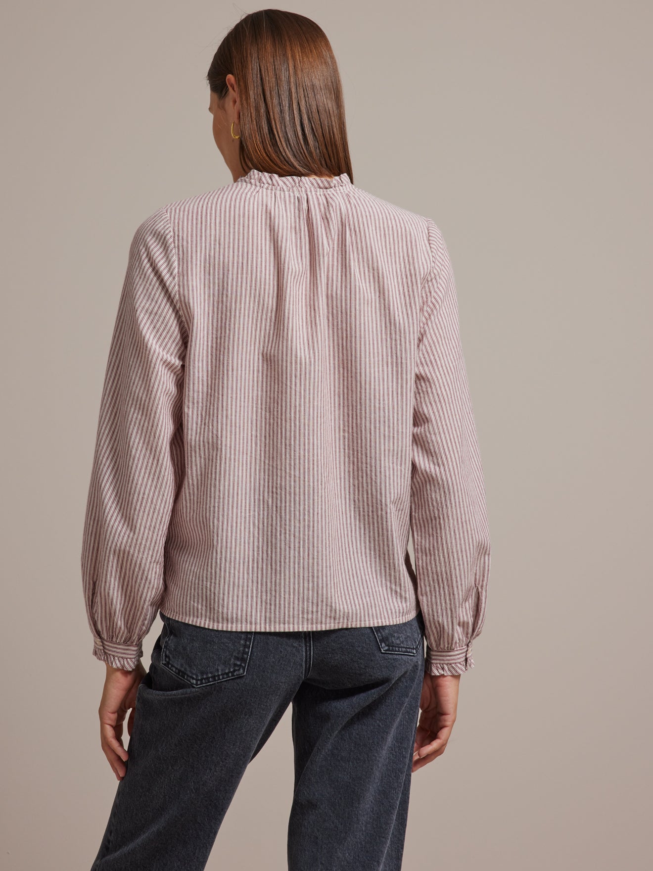 Chemise rayée col froufrou femme