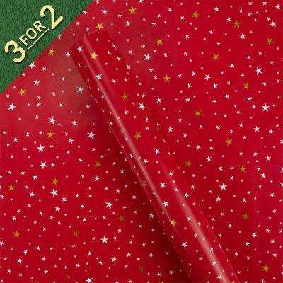 Gold Stars On Red 3M Roll Wrap