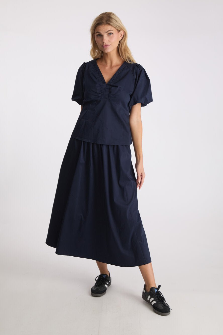 Neo Noir  Yara Poplin lang nederdel - Navy