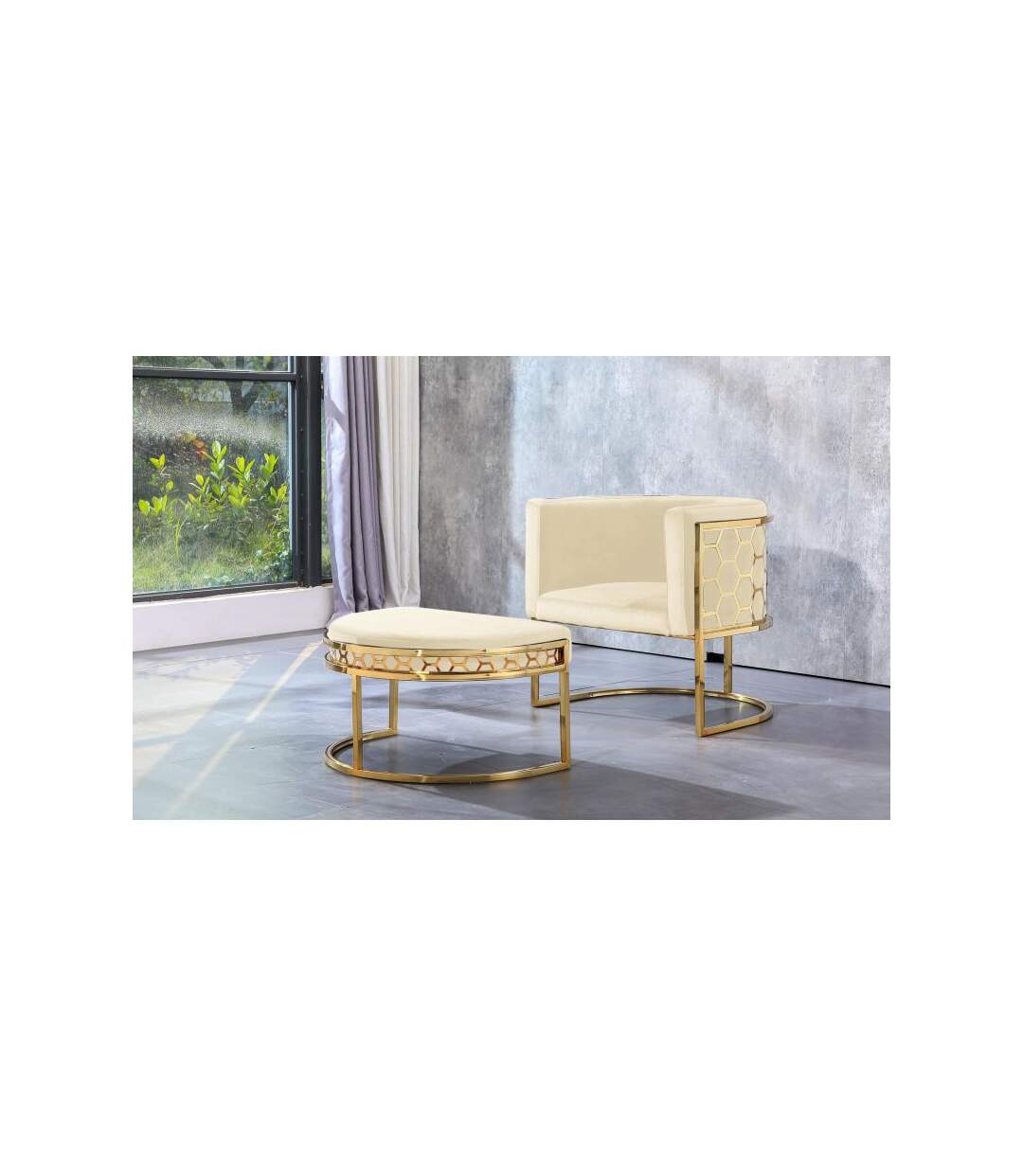 Paris Prix - Pouf Design En Velours honey 75cm Beige