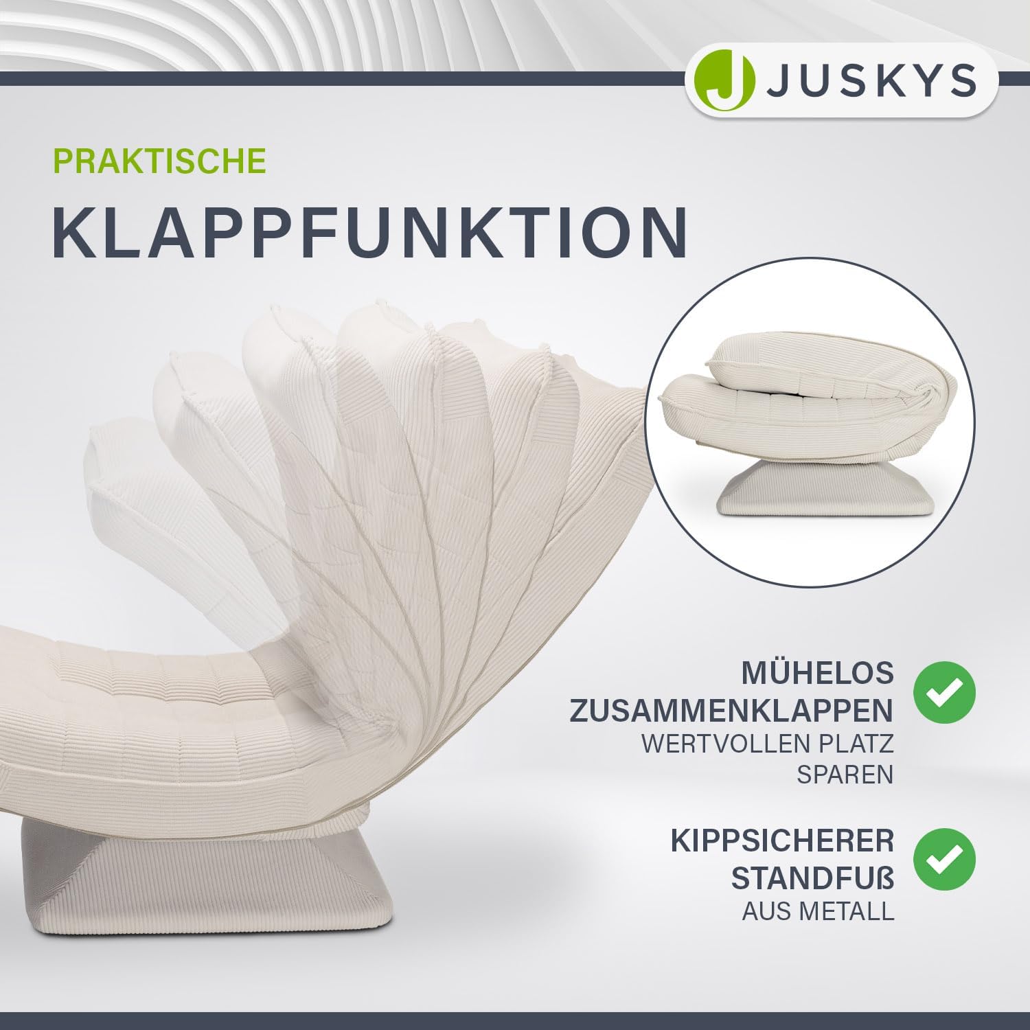 Juskys Relaxsessel Korsika - Ergonomisch & 360° drehbar, klappbar mit 5-lagiger Polsterung - Gemütlicher Cord Sessel für Wohnzimmer - Beige