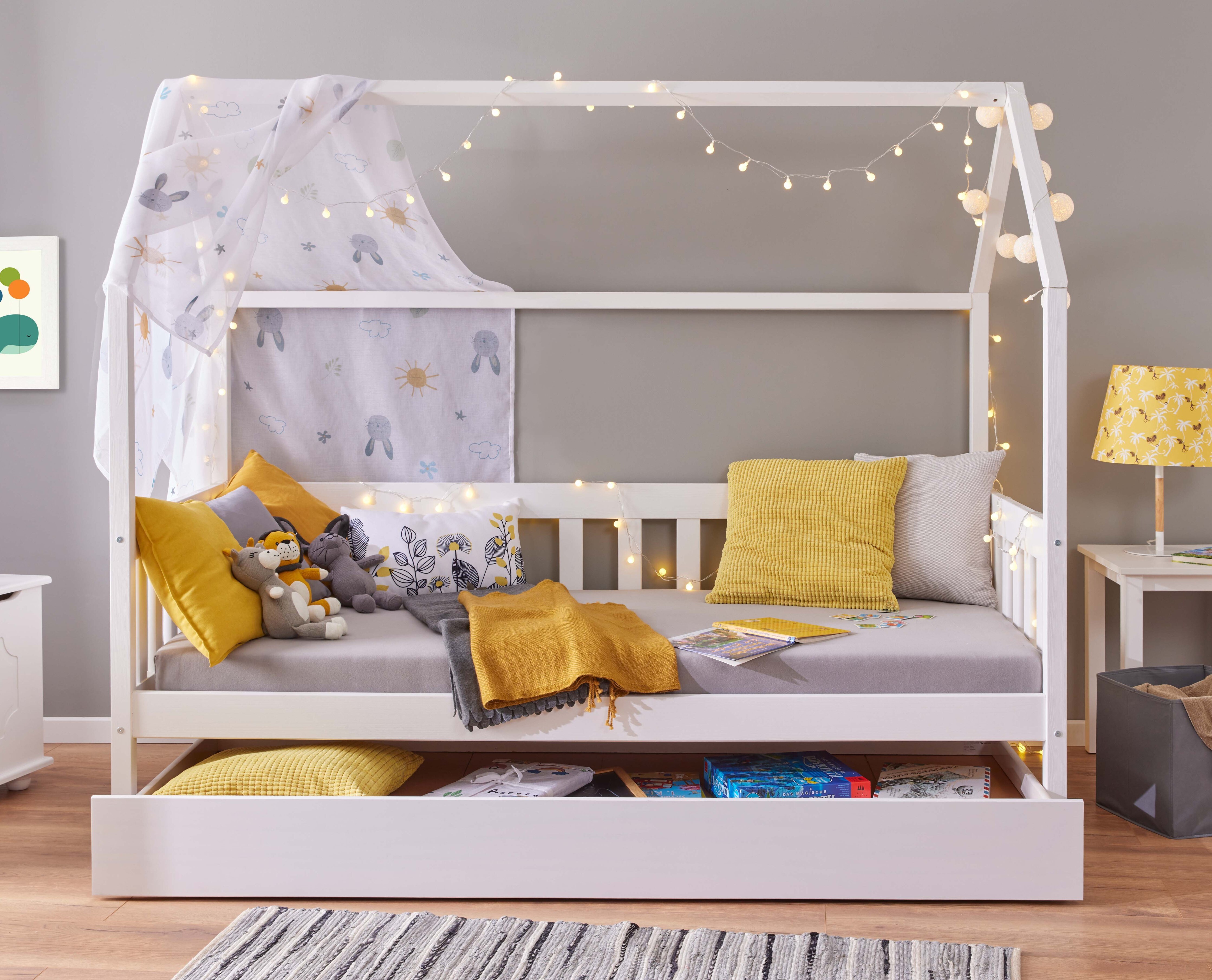 Inter Link Kinderbett Funky Hausbett 90 x 200 cm Kiefer Massivholz Weiss