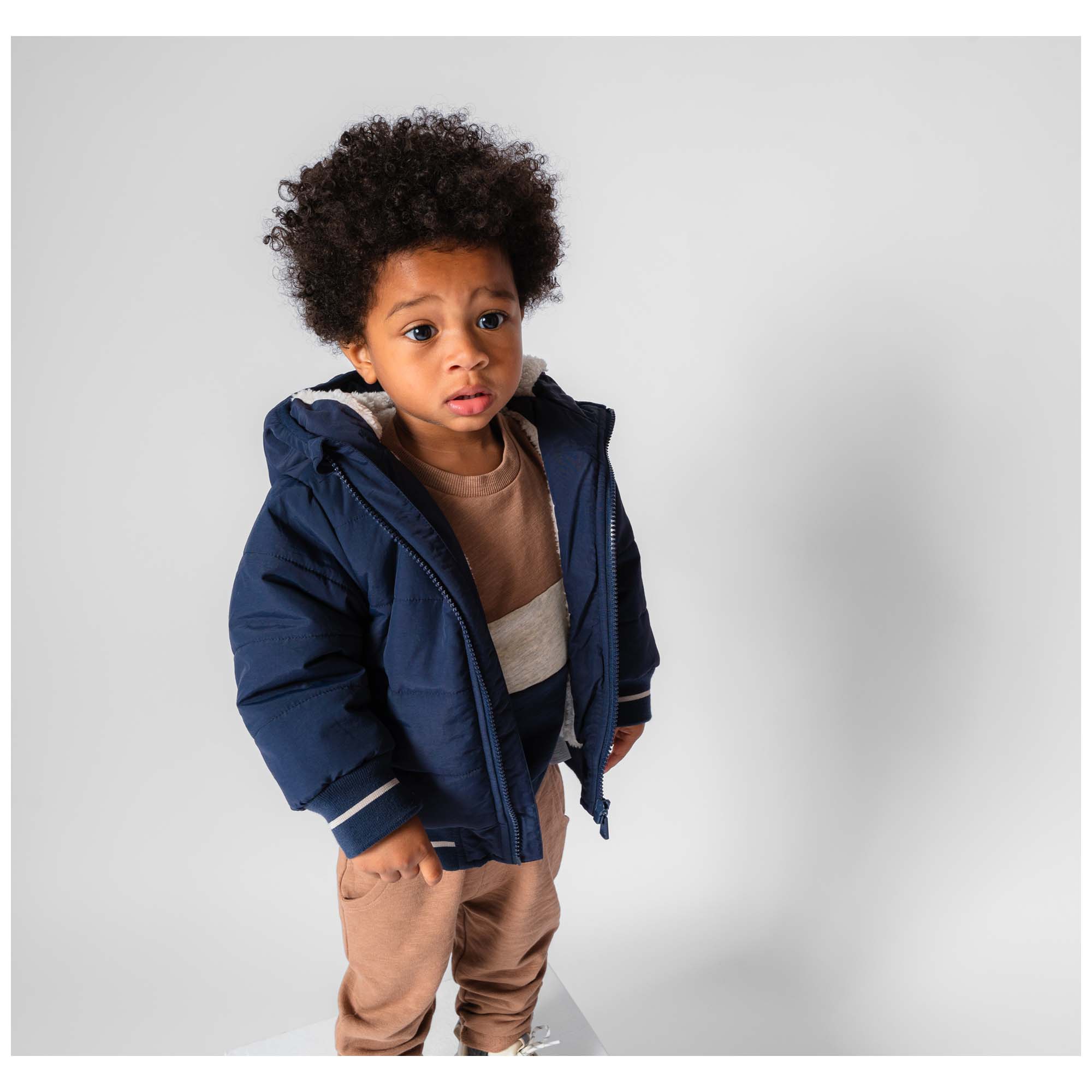 Prénatal peuter winterjas lange mouwen ruit blauw
