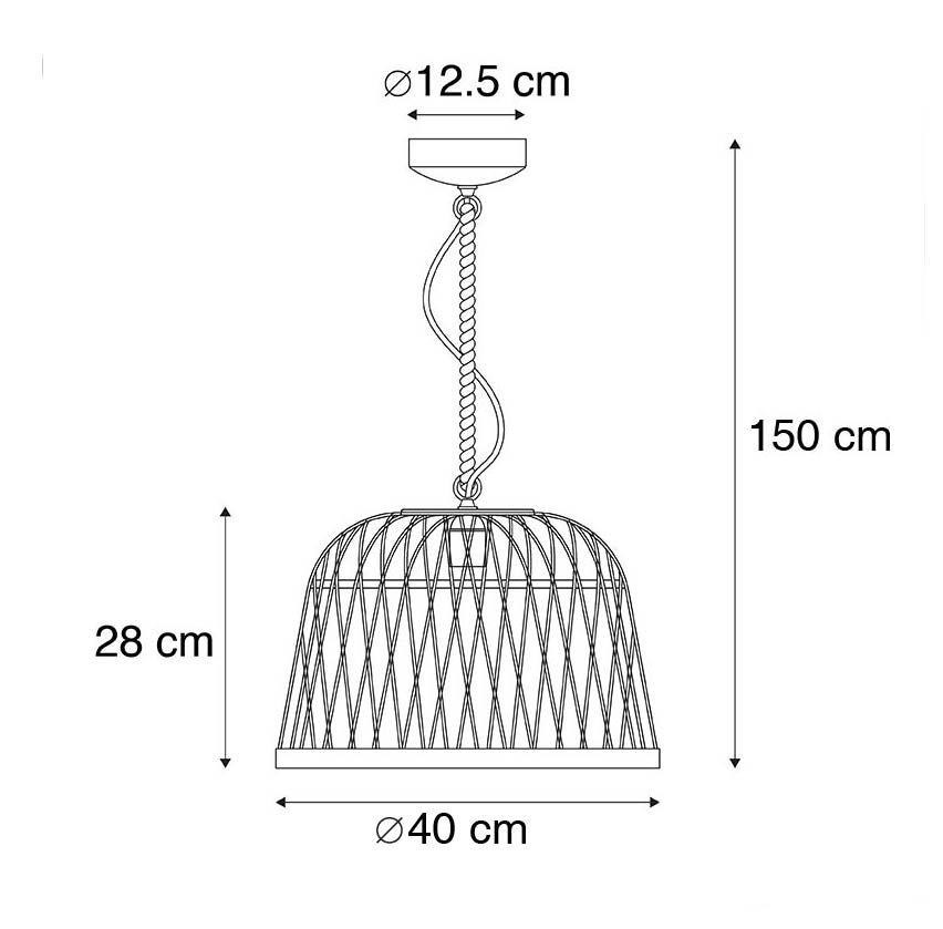 Landelijke hanglamp touw met rotan - Calamus