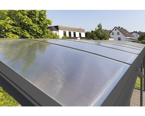 Enkele carport WESTMANN ronde boog 6 mm dubbelwandige polycarbonaatplaten 15 m² incl. regengoot 300 x 505 cm antraciet