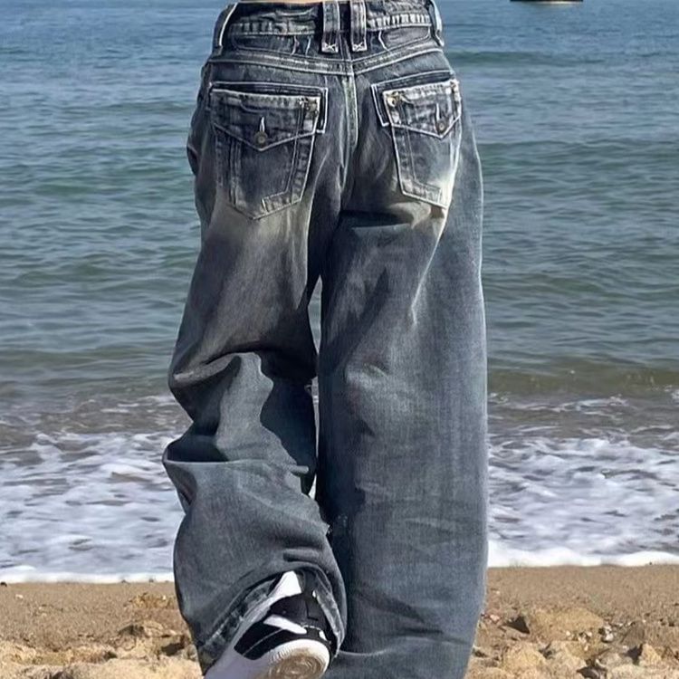 Jerolenea - Mid Waist Washed Wide Leg Jeans