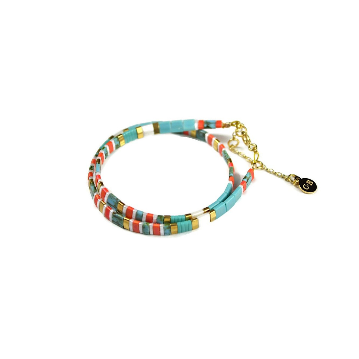 Collier Claire BERTEAU Coral Perles plates en verre 2