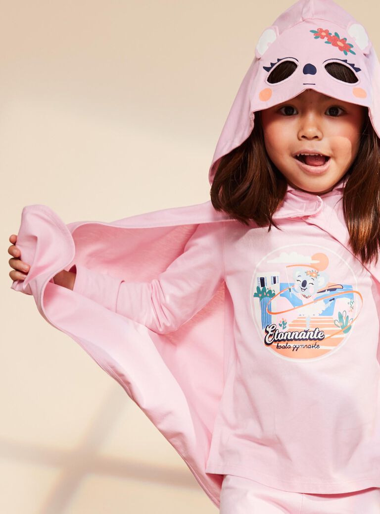 Pyjama deux pièces rose pâle en coton avec cape tête de koala