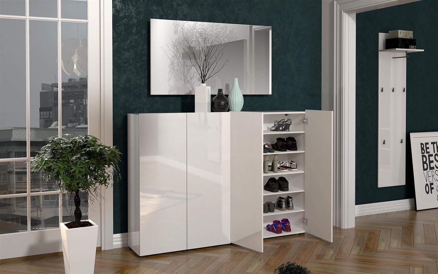 möbelando Schuhschrank Flurschrank Schuhablage Dielenkommode Schuhkommode Glossy III