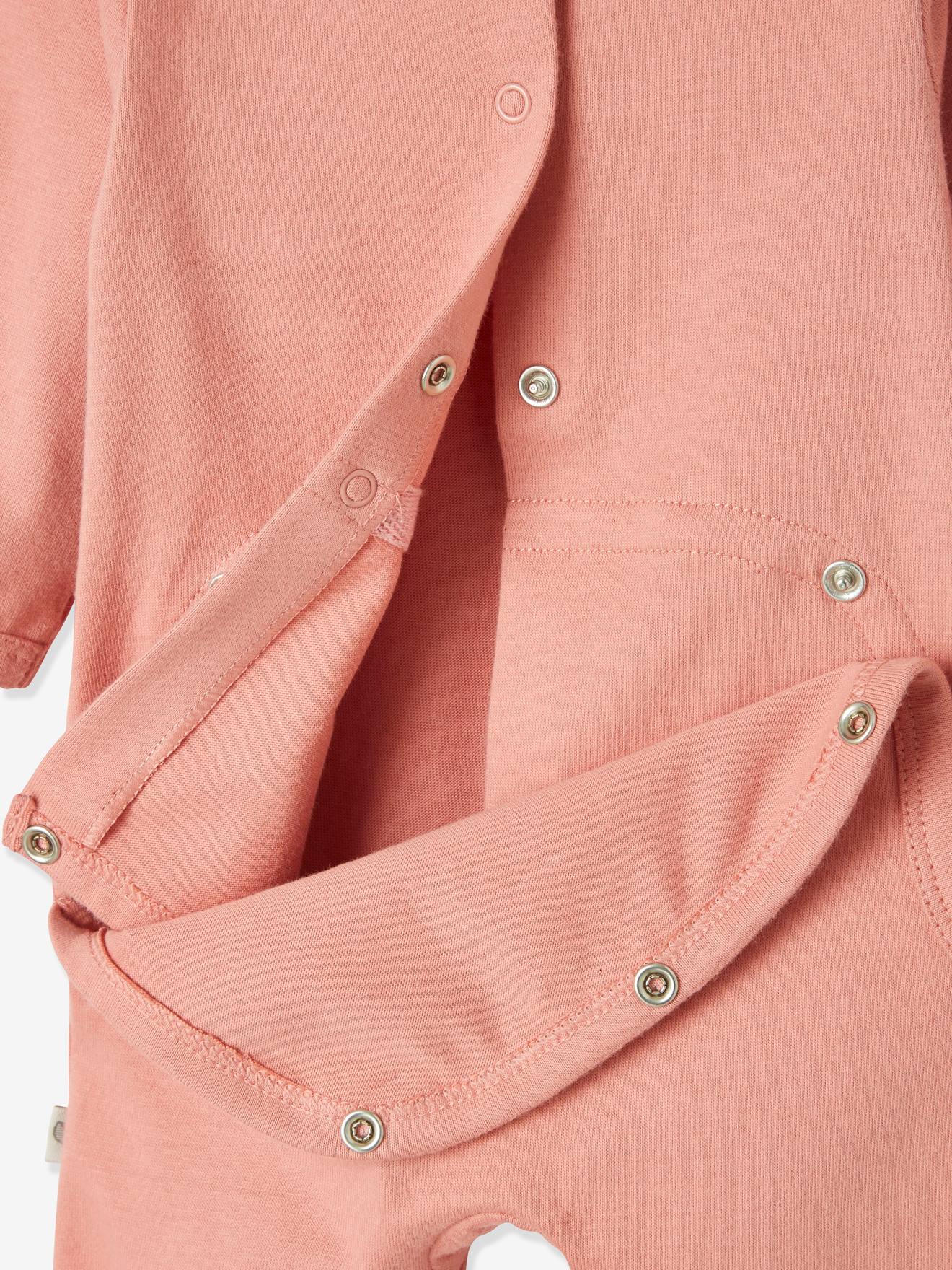 Conjunto de 2 pijamas de algodão orgânico para recém-nascidos, lisos rosa claro com estampas.