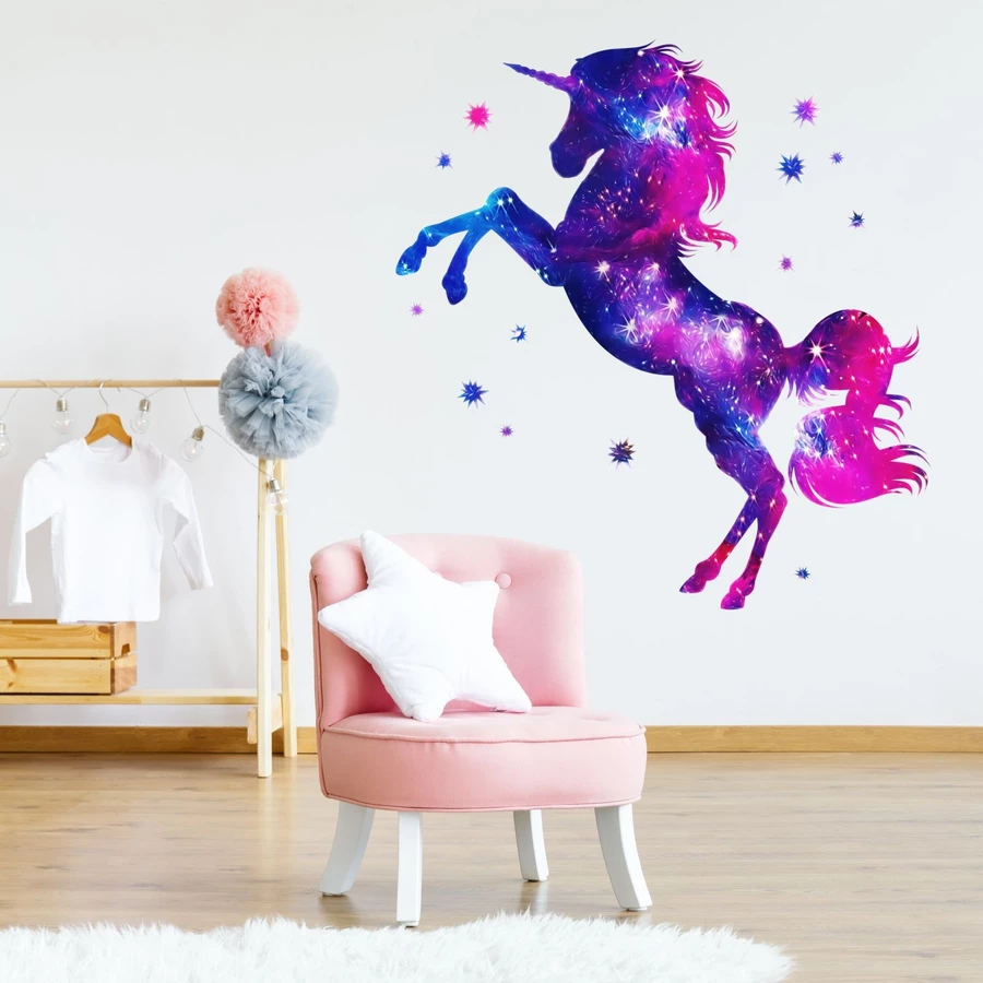 Nikima Wandtattoo 163 Wandtattoo Einhorn pink lila Sterne lila