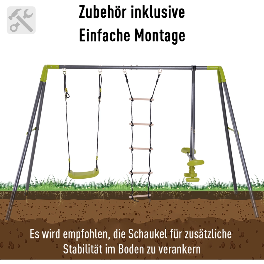 HOMCOM Kinder Gartenschaukel mit Wippe und Seilleiter schwarz, hellgrün