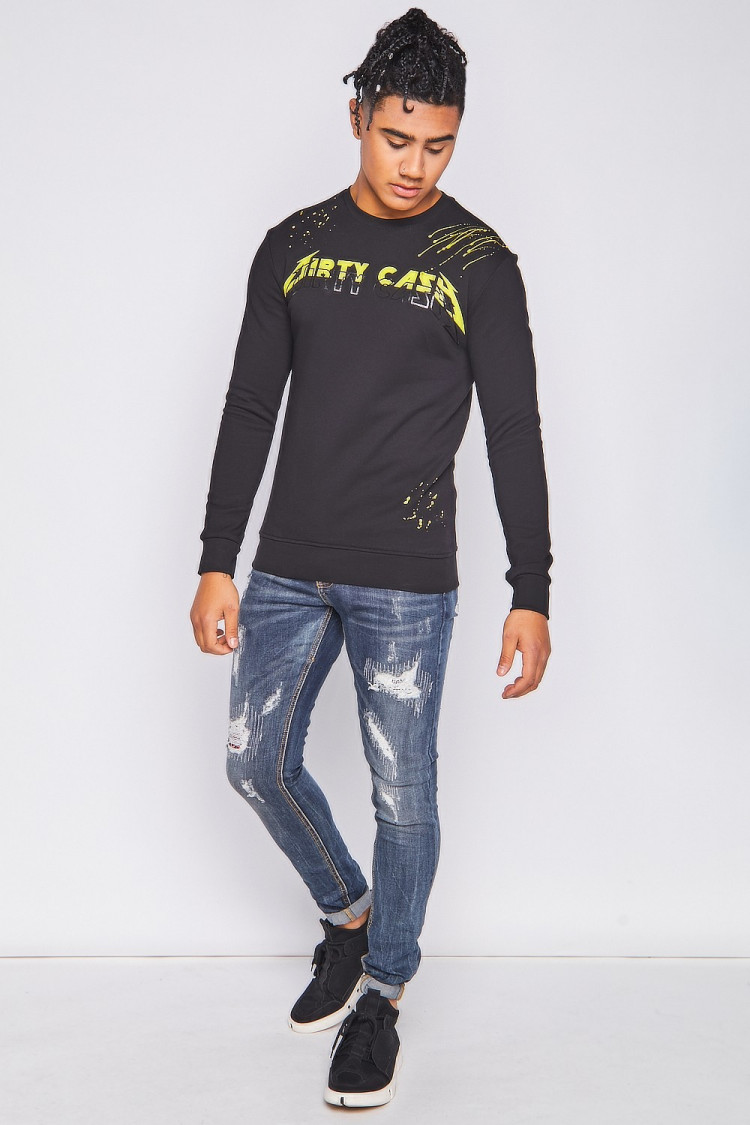 Sweat noir taché jaune