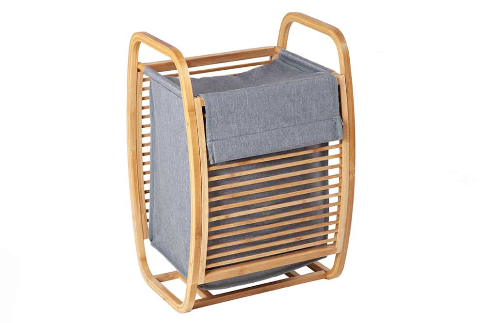 Design Wäschekorb LAGOON SPA 60cm grau Bambusholz Wäschesammler Badmöbel