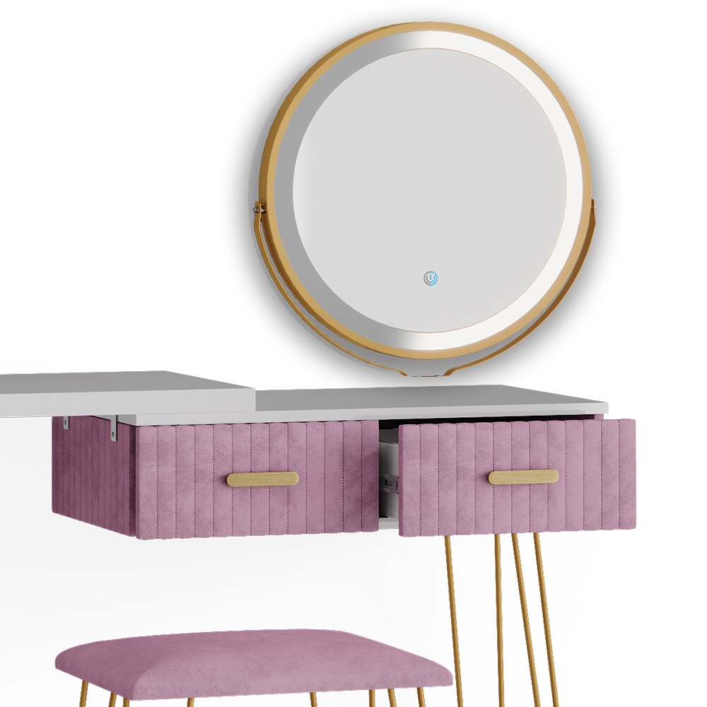 Vicco Schminktisch Frisiertisch Schminkkommode Zoey Weiß Rosa LED-Spiegel Design-Hocker 120x76 cm modern Schlafzimmer Kommode Schublade Ablage Aufbewahrung Touch-Switch Kosmetiktisch Make-Up-Tisch