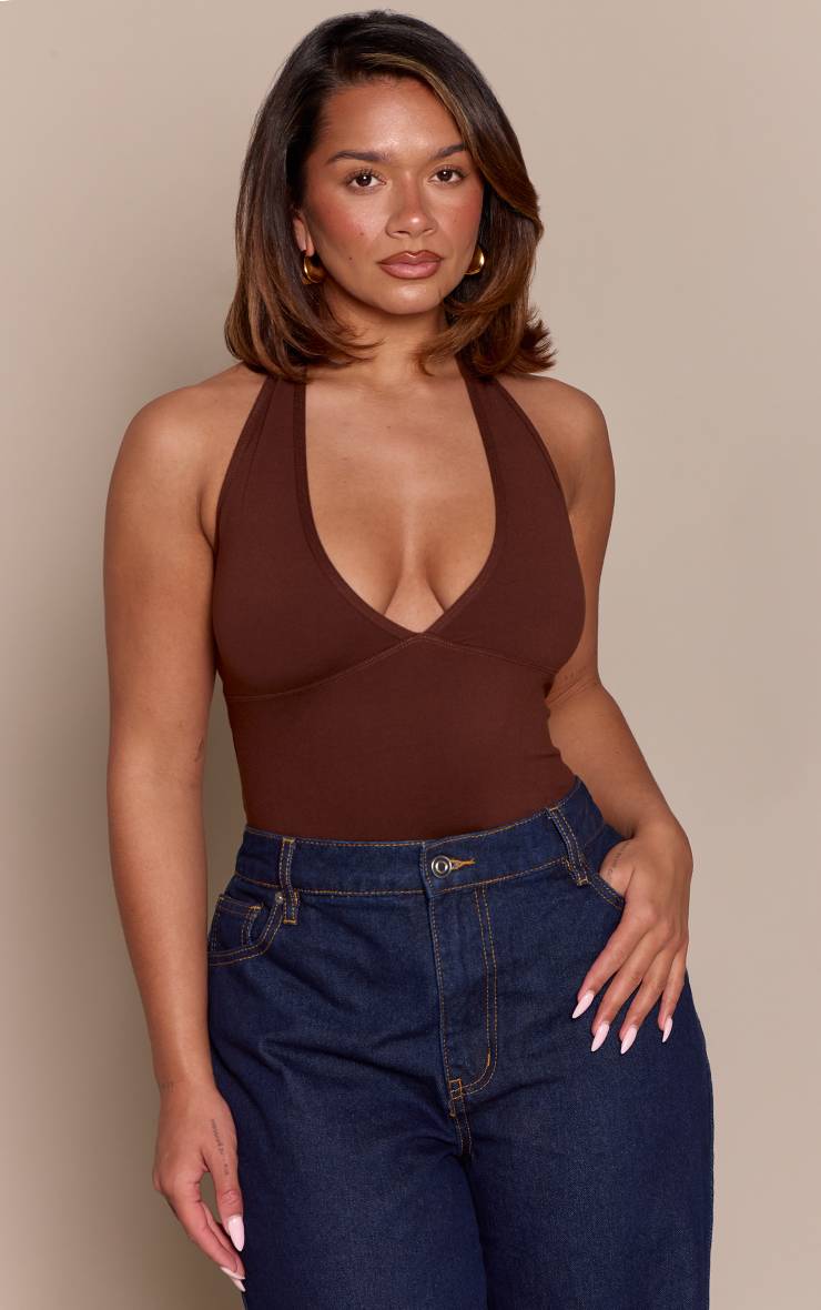 Chocolat Body Sculptant Col Halter Gainant
