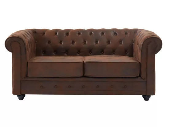Canapé 2 places CHESTERFIELD en microfibre aspect cuir vieilli