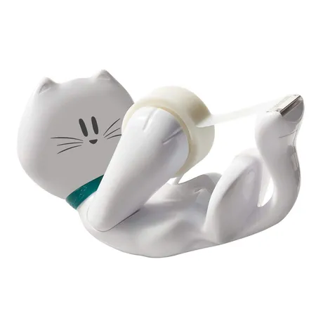 Scotch® Handabroller in Katzenform, weiß, mit 1 Rolle Magic™ Klebeband, 19 mm x 8,9 m