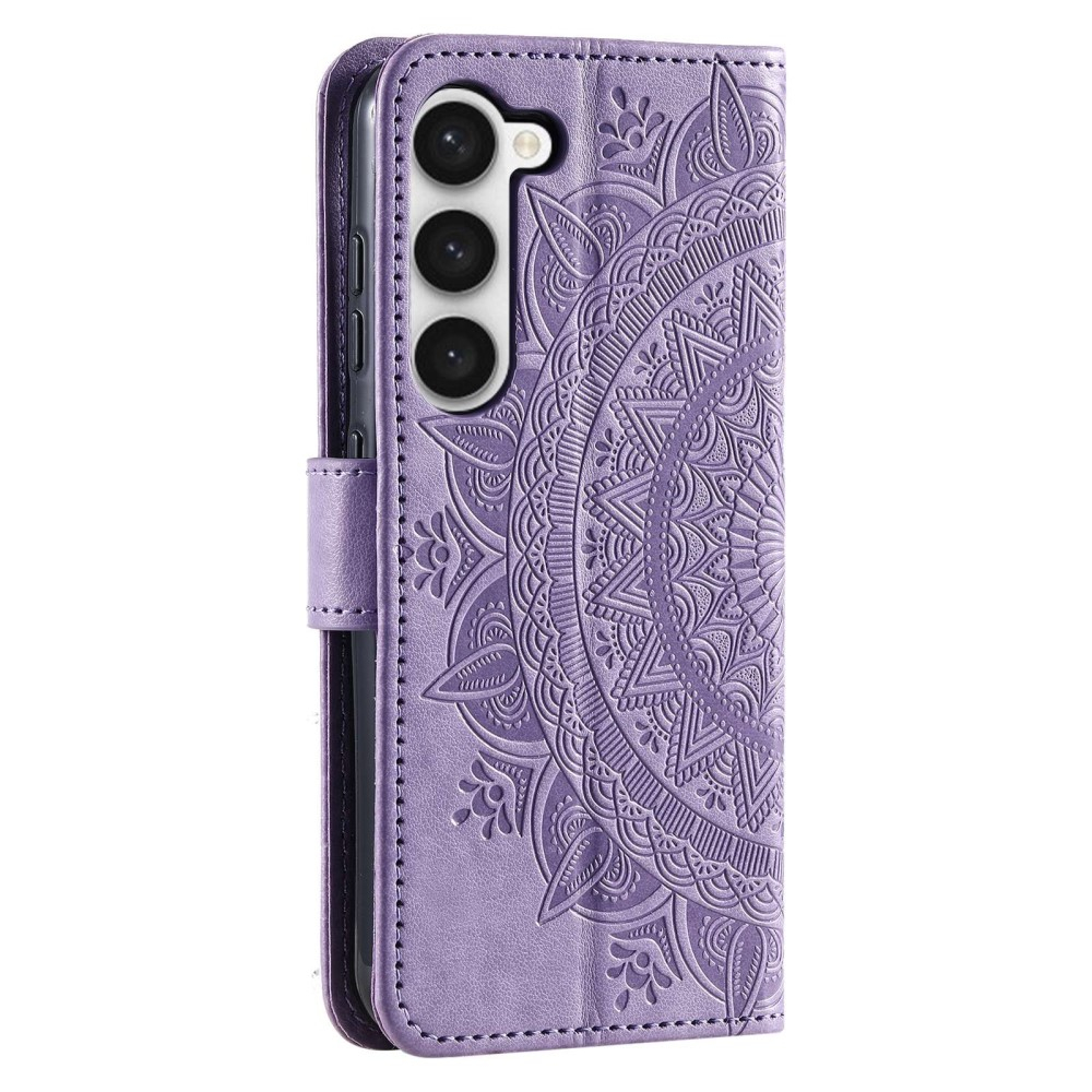 Samsung Galaxy S23 5G Leder Tasche Wallet - Mandala Flowers Imprint - Violett