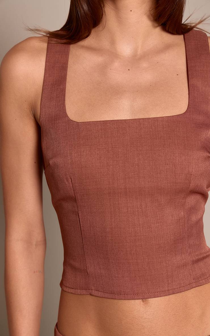 Marron Haut Ajusté Tissé À Encolure Carrée