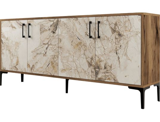 CONCEPT1 - Bahut Kiev noyer marbre blanc 180 x 35 x 78cm