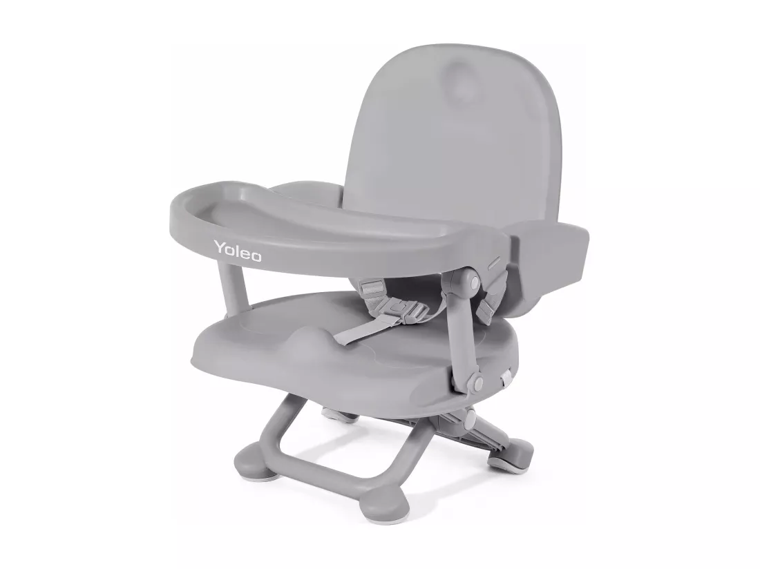 Réhausseur Chaise Enfant Pliable,Chaise Haute Bébé Portable,Bébé Chaise repas en Hauteur Réglable,Plateau Amovible,6 mois à 3 ans,Gris
