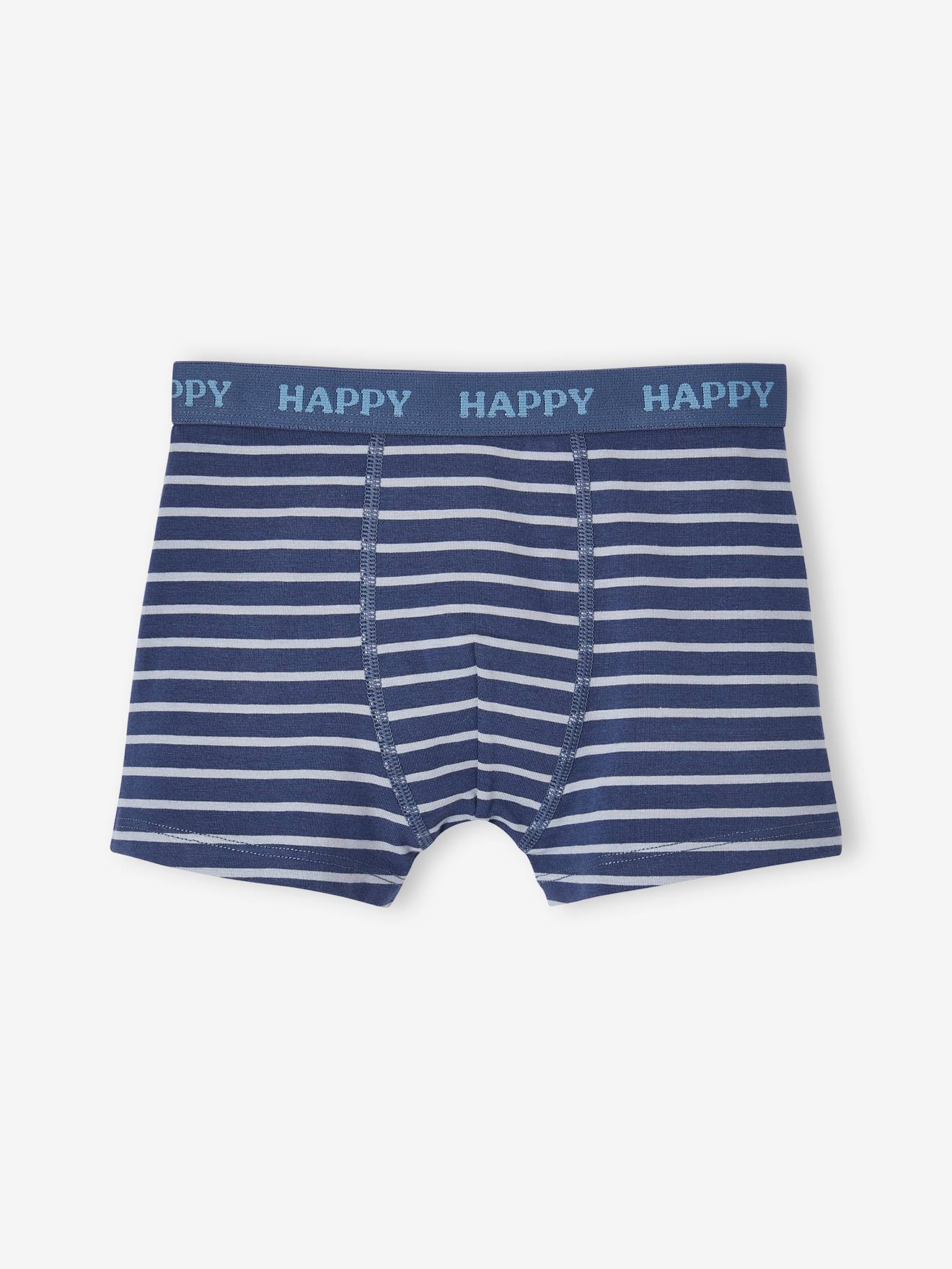 Pacote com 5 cuecas boxer elásticas com estampa de cachorro para meninos, azul-acinzentado.