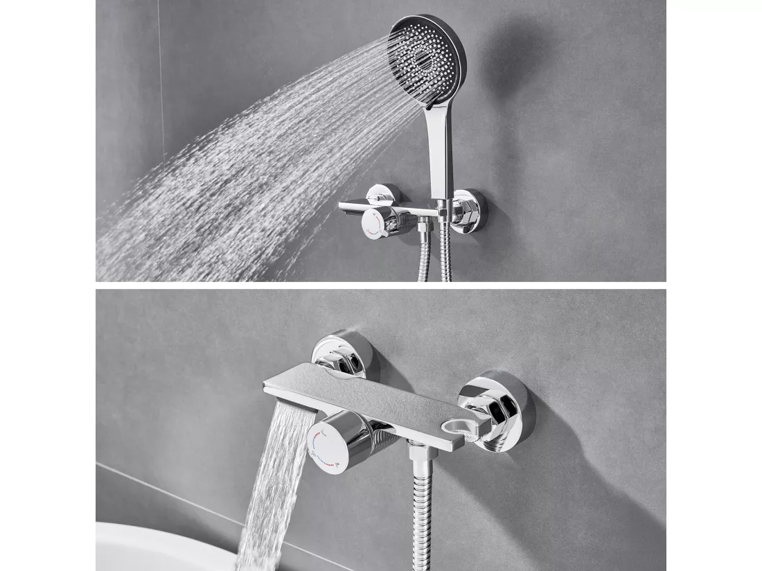 Auralum MAX Robinet de Baignoire Cascade,Mural Mitigeur de Baignoire avec Douchette de 5 modes,Robinet Mitigeur pour Salle de Bains en Laiton,Chromé