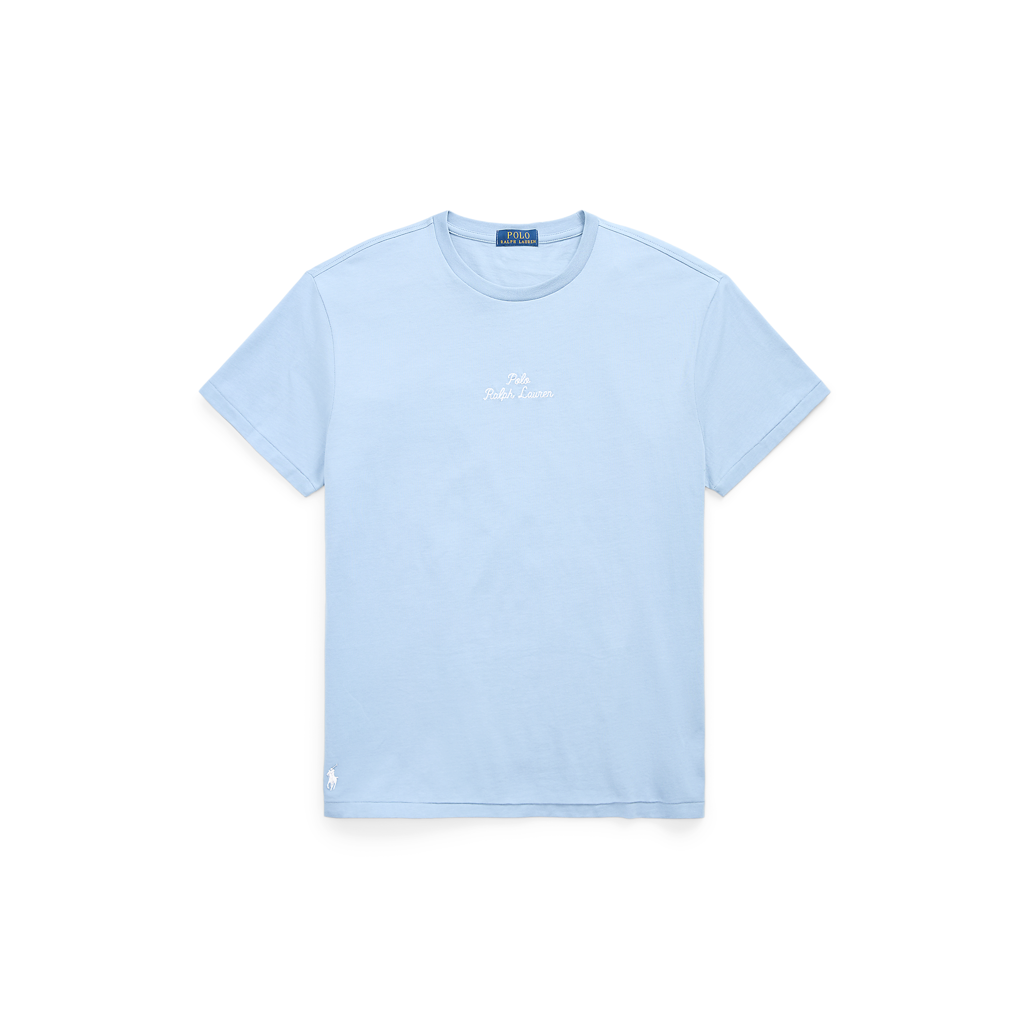 Tee-shirt col rond logo brodé en coton | Bleu
