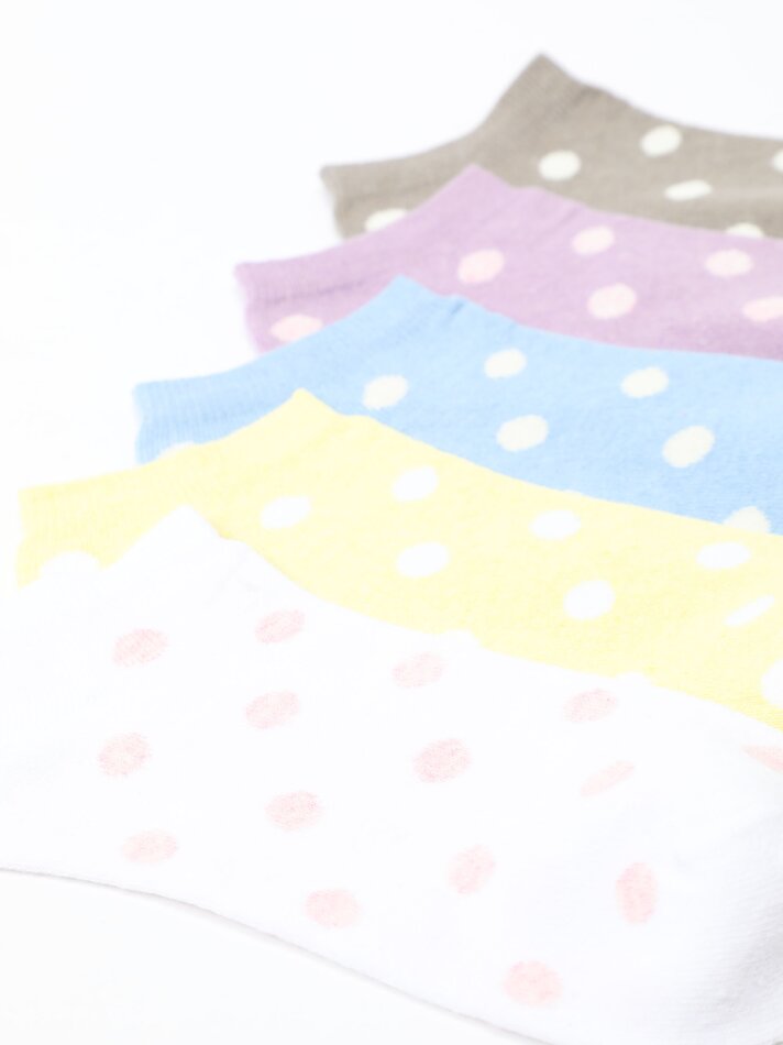 Pacote com 5 pares de meias curtas de bolinhas - Cores sortidas