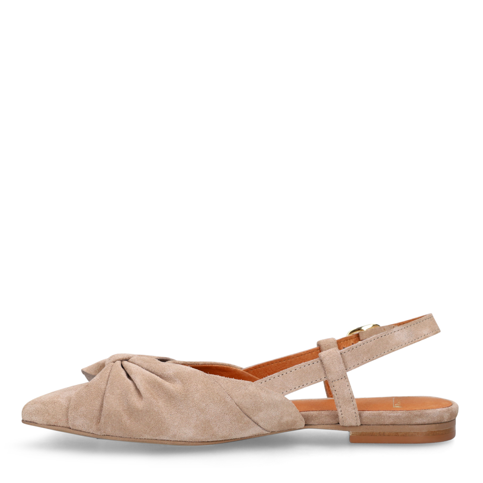 Taupe suède slingbacks met strik