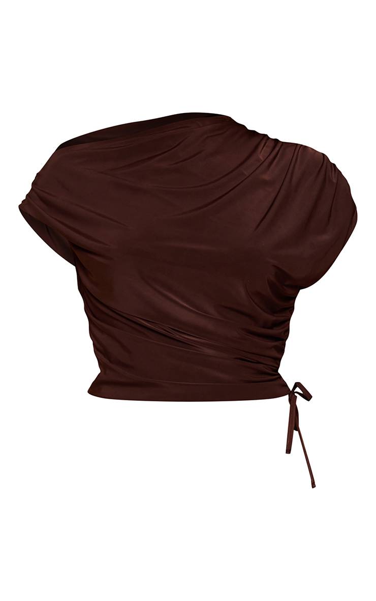 Marron Foncé Ensemble Haut Drapé En Tissu Slinky