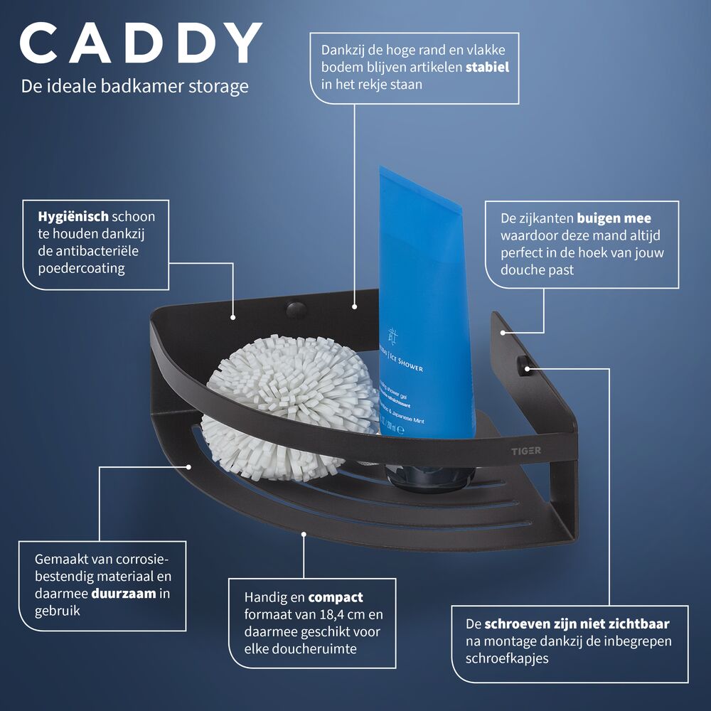 Tiger Caddy douchemand hoek 18,4cm zwart