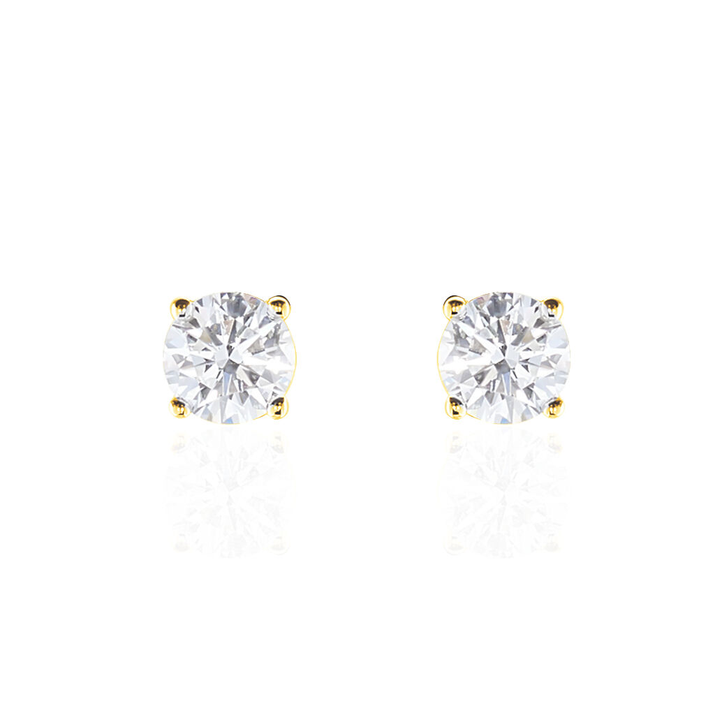 Boucles D'oreilles Puces 4 Griffes Or Jaune Diamant Synthetique