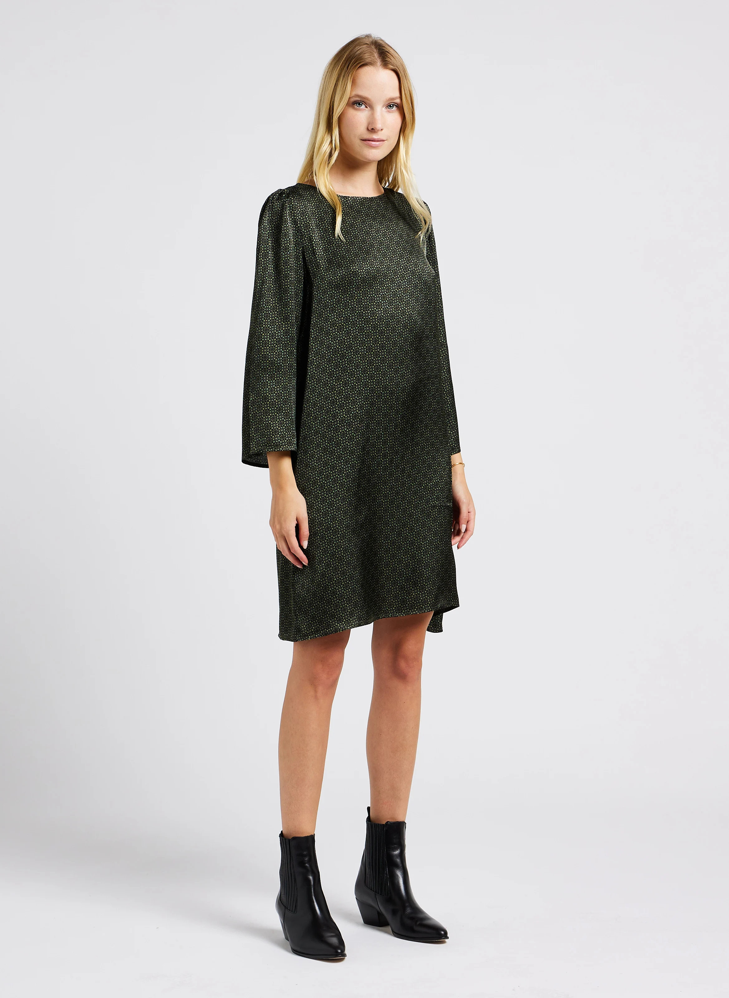 LUCIE - Robe col rond imprimée | Vert